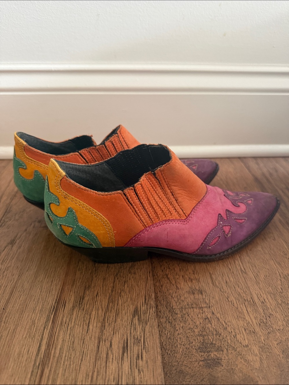 Vintage Circle S Corral Rainbow Multi Color Western Leather Bootie